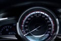 Car dashboard speedometer close up