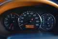 Car dashboard with speedometer and tachometer in black color. Royalty Free Stock Photo