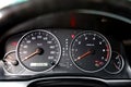 Car dashboard. Speedometer and tachometer close-up. Royalty Free Stock Photo