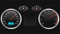 Car dashboard speedometer, tachometer gauge, fuel and engine temperature. Realistic car`s dashboard. Vector illustration