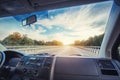 Car dashboard and steering wheel inside of car Royalty Free Stock Photo