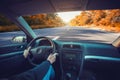 Car dashboard and steering wheel inside of car Royalty Free Stock Photo