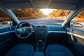 Car dashboard and steering wheel inside of car Royalty Free Stock Photo