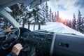 Car dashboard and steering wheel inside of car Royalty Free Stock Photo