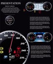A set of realistic speedometers on a black background Royalty Free Stock Photo