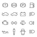 Car Dashboard Vector Line Icon Set. Contains such Icons as Parking, ABS, Battery, Engine, Mechanic and more. Expanded Stroke