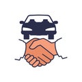 Car deal. Businessman handshake and car silhouette