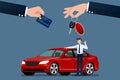 The car dealer`s make an exchange, sale, rent between a car and the customer`s credit card. Royalty Free Stock Photo