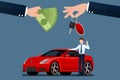 The car dealer`s make an exchange, sale, rent between a car and the customer`s credit card. Royalty Free Stock Photo