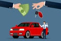 The car dealer`s make an exchange, sale, rent between a car and the customer`s credit card. Royalty Free Stock Photo