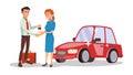 Car Dealer Salesperson Vector. Choosing New Machine Concept. Seller Man. Cartoon Business Character Illustration Royalty Free Stock Photo