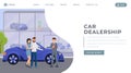 Car dealership landing page vector template. Transport retail business website homepage interface idea with flat