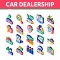 Car Dealership Shop Isometric Icons Set Vector