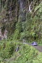 The car on the Death road, Yungas North Road between La Paz and Coroico, Bolivia