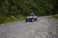 The car on the Death road, Yungas North Road between La Paz and Coroico, Bolivia