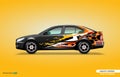 Car decal wrap design with abstract color theme on black sedan car