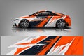 Car decal wrap design vector. Graphic abstract stripe racing background kit designs for adventure and li