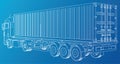 Car Delivery Semi Truck Trailer. Wire-frame. EPS10 format. Vector rendering of 3d