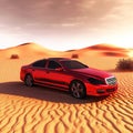 Car in the desert, creative digital illustration, travel, destination scenics
