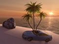 Car on a desert island