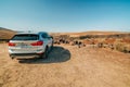 Car in desert. Padre Crowley Point at 4000 feet in Death Valley National Park, CA Royalty Free Stock Photo