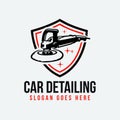 Car detailing business logo shield emblem ready made vector isolated. Royalty Free Stock Photo