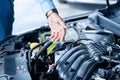 Car detailing series : Cleaning car engine. Close-up engine Royalty Free Stock Photo