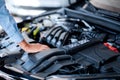 Car detailing series : Cleaning car engine. Close-up engine Royalty Free Stock Photo