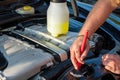Car detailing series : Cleaning car engine Royalty Free Stock Photo