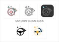 Car disinfection icons set