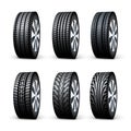 Car disk wheel set. Tyre wheel vector service isolated illustration. Vehicle tyre design set Royalty Free Stock Photo
