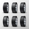 Car disk wheel set. Tyre wheel vector service isolated illustration. Vehicle tyre design set Royalty Free Stock Photo