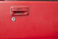 Car door - lock - old classic red car that is being repaired Royalty Free Stock Photo