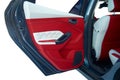 Car Doors. Car interior details. White red leather with stitching Royalty Free Stock Photo