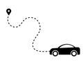 Car Dotted Path Line Driving Towards Destination Journey. Black Illustration Isolated on a White Background. EPS Vector