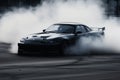 Car drifting, Blurred image diffusion race drift car with lots of smoke from burning tires AI generated