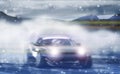 Car drifting, Blurred of image diffusion race drift car with lot