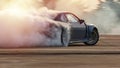 Car drifting, Blurred image diffusion race drift car with lots of smoke from burning tires on speed track