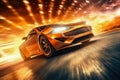 Car drifting on race track , Sport Car Raceing burning tires on speed track.