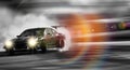 Car drifting, Sport car wheel drifting and smoking on blurred ba Royalty Free Stock Photo