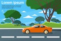 Car Drive Road Landscape Flat Vector