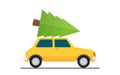 Car driven by a Christmas tree Royalty Free Stock Photo