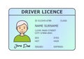 Car driver licence identification. Driver licence plastic card with woman photo.