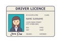 Car driver licence identification. Driver licence plastic card with woman photo.