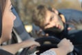 Car driver running over a pedestrian