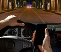 Car driver using cell phone inside a car Royalty Free Stock Photo