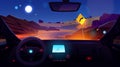 Car driver view of night desert highway Royalty Free Stock Photo