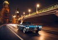 a car is driving along the highway near the big ben Royalty Free Stock Photo