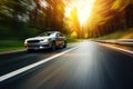 Car driving on country road with motion blur effect. Generative AI Royalty Free Stock Photo