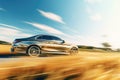 Car driving on country road with motion blur effect. Generative AI Royalty Free Stock Photo